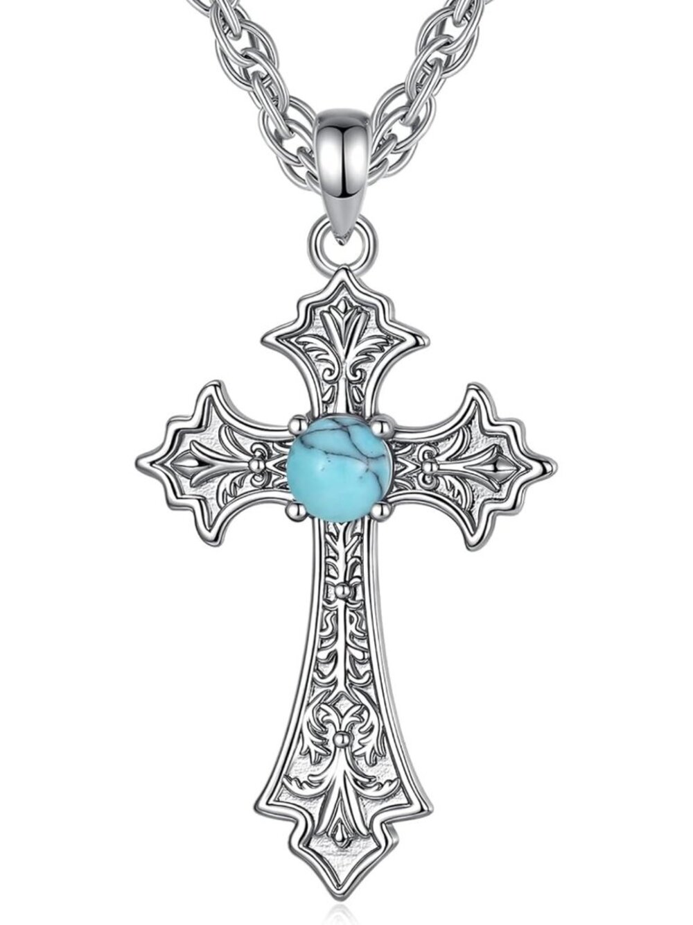 Turquoise Cross Necklace for Women | Boho Western Jewelry | Vintage Christian